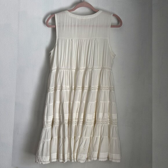 Lucky Brand Button Down Swingy Mini Dress Flowy Lace Detail Sleeveless - Picture 2 of 2